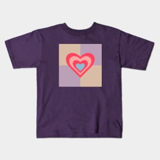 LOVE HEARTS CHECKERBOARD Retro Valentines in Red Pink Blue on Beige Lavender Purple Geometric Grid - UnBlink Studio by Jackie Tahara Kids T-Shirt